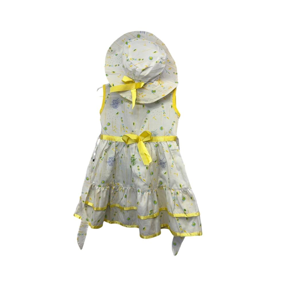 VTG 50s smock Style white and yellow toddler Dress floral and matching hat NWT